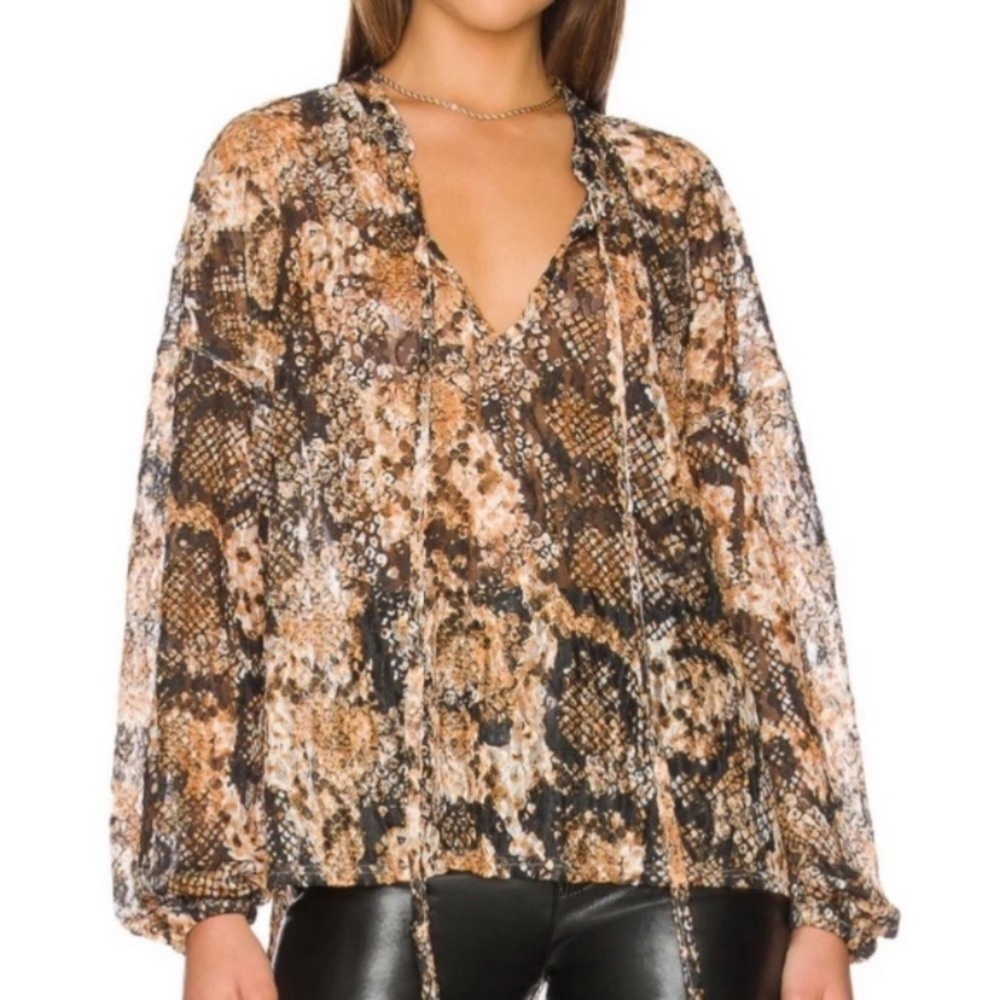 Free People Out For The Night Snake Print Sheer Blouse Oversized Boho Revolve XS - Picture 12 of 13